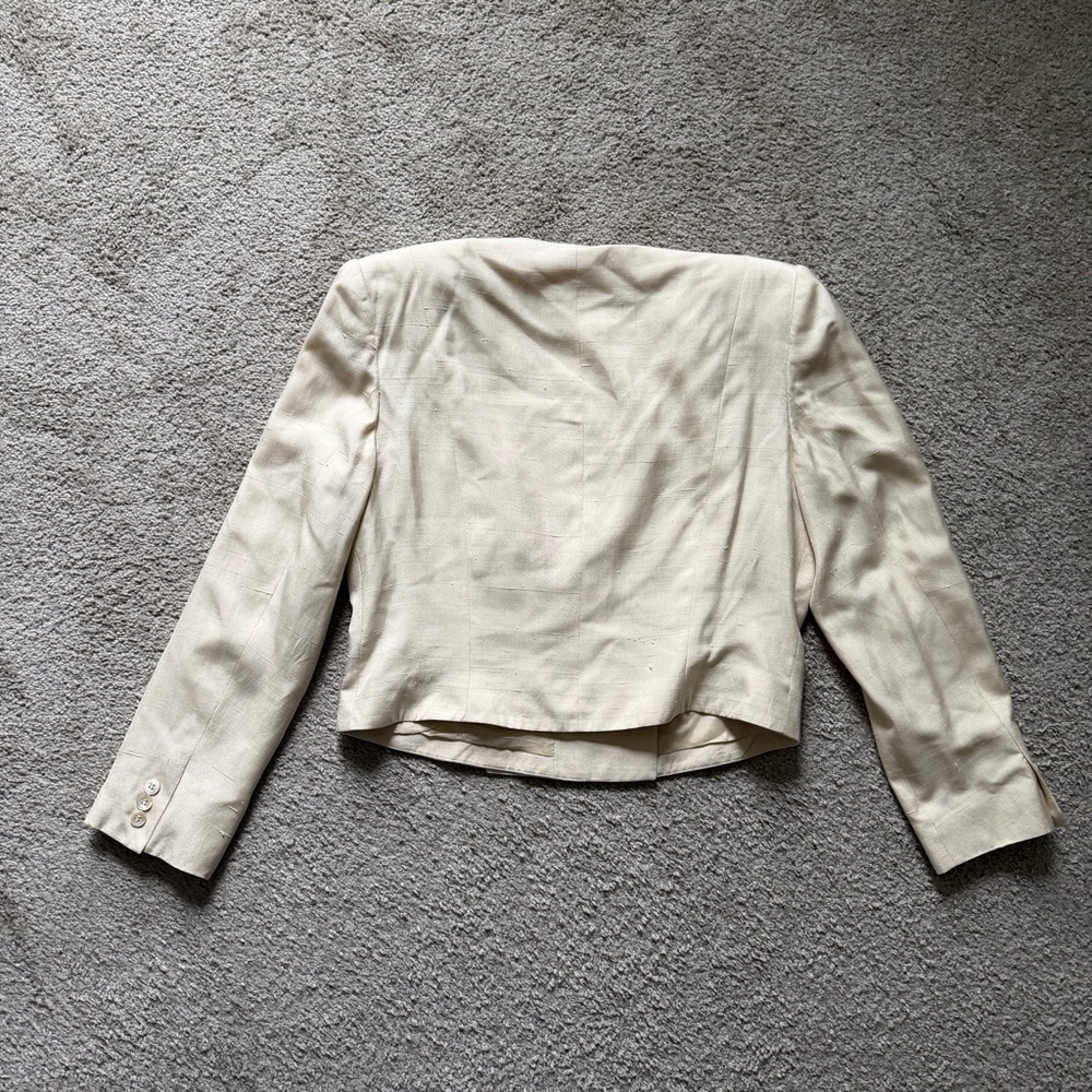 VTG ~ 1980s ~ Anne Klein II ~ Cream Double Breasted Cropped Blazer ~ Size 14 - Picture 2 of 7